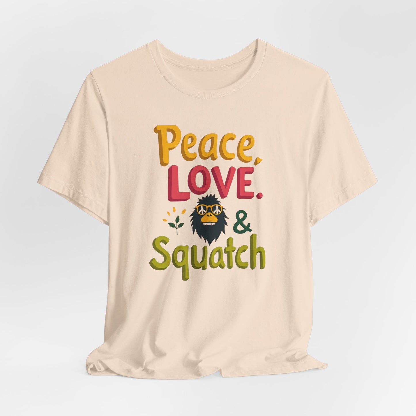 Peace, Love & Squatch T-Shirt — Retro Bigfoot Graphic Tee