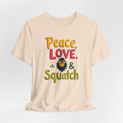 Peace, Love & Squatch T-Shirt — Retro Bigfoot Graphic Tee