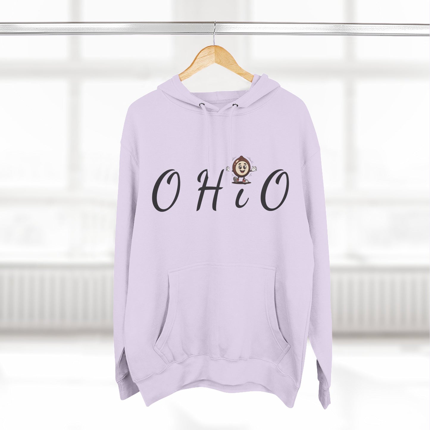 Ohio Script Hoodie with Cute Buckeye Mascot