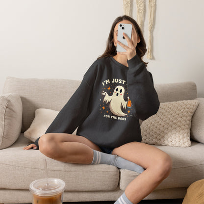 Halloween Ghost Sweatshirt — "I'm Just Here for the Boos" Cozy Crewneck