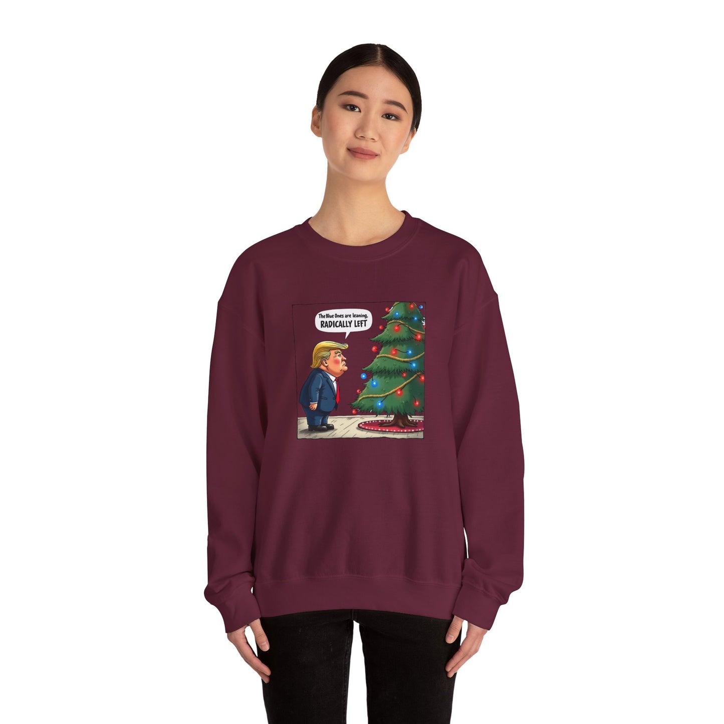 Political Christmas Tree Sweatshirt — "Radically Lit" Holiday Cartoon Crewneck