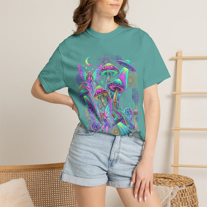 Psychedelic Mushroom Graphic T-Shirt — Neon Space Trippy Art