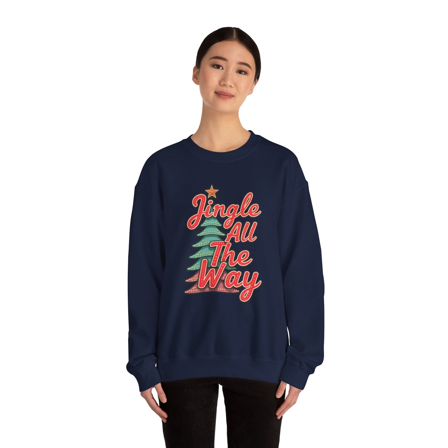 Christmas Sweatshirt — "Jingle All The Way" Retro Tree Holiday Crewneck