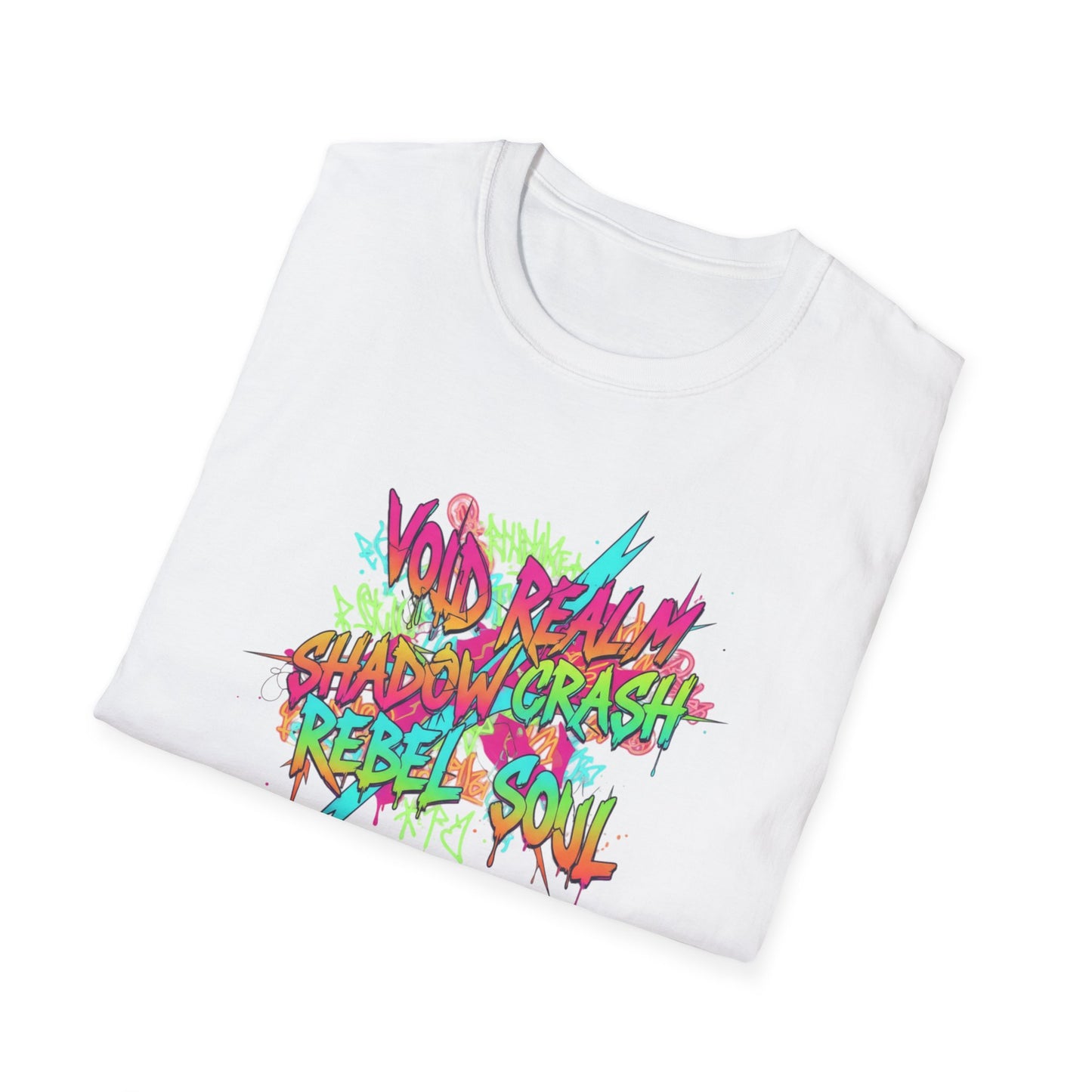 Retro Graffiti Tee — "Void Realm Shadow Crash Rebel Soul" Graphic T-Shirt