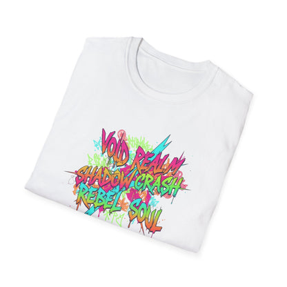 Retro Graffiti Tee — "Void Realm Shadow Crash Rebel Soul" Graphic T-Shirt