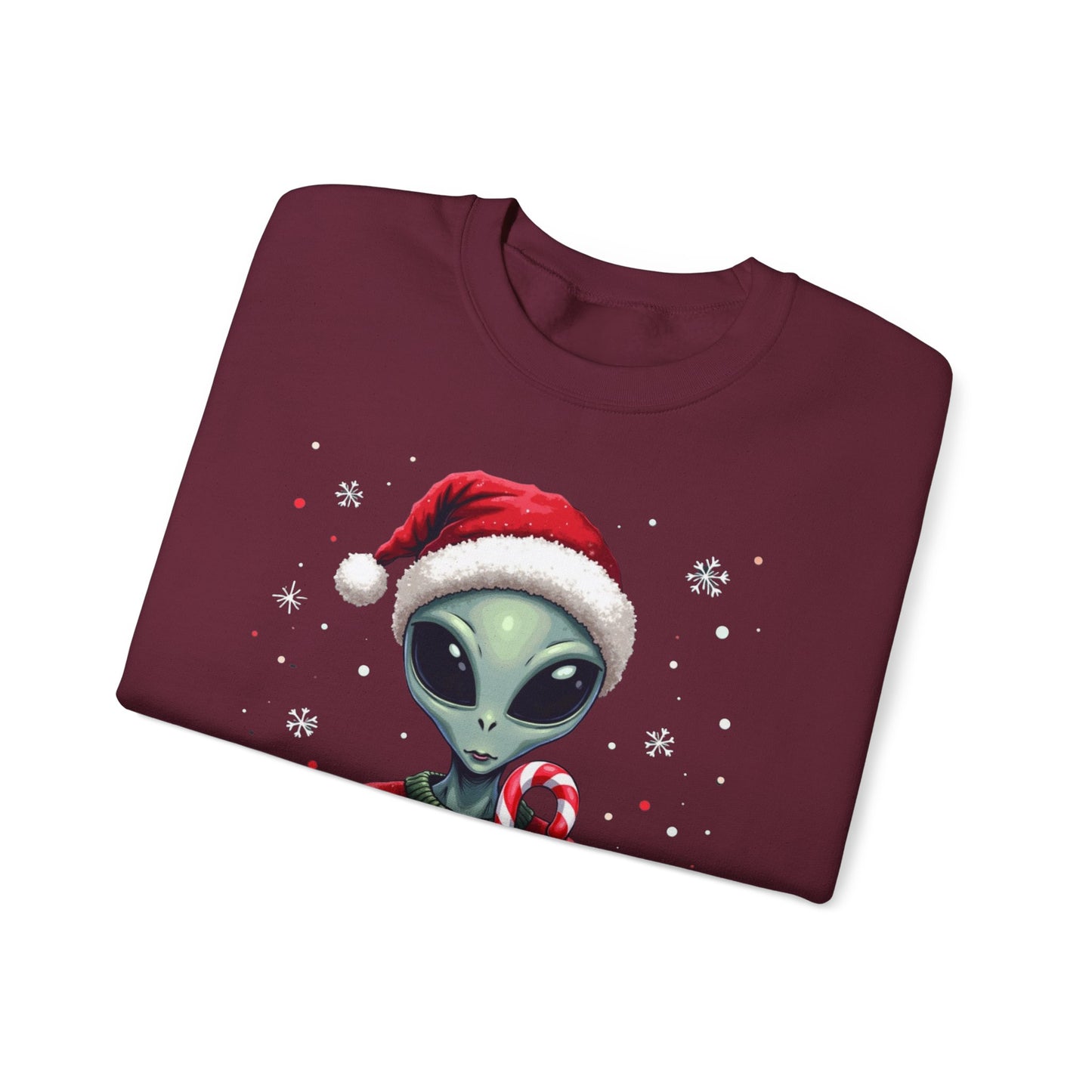 Alien Christmas Sweatshirt — Cute Santa Alien in Candy Cane Sweater