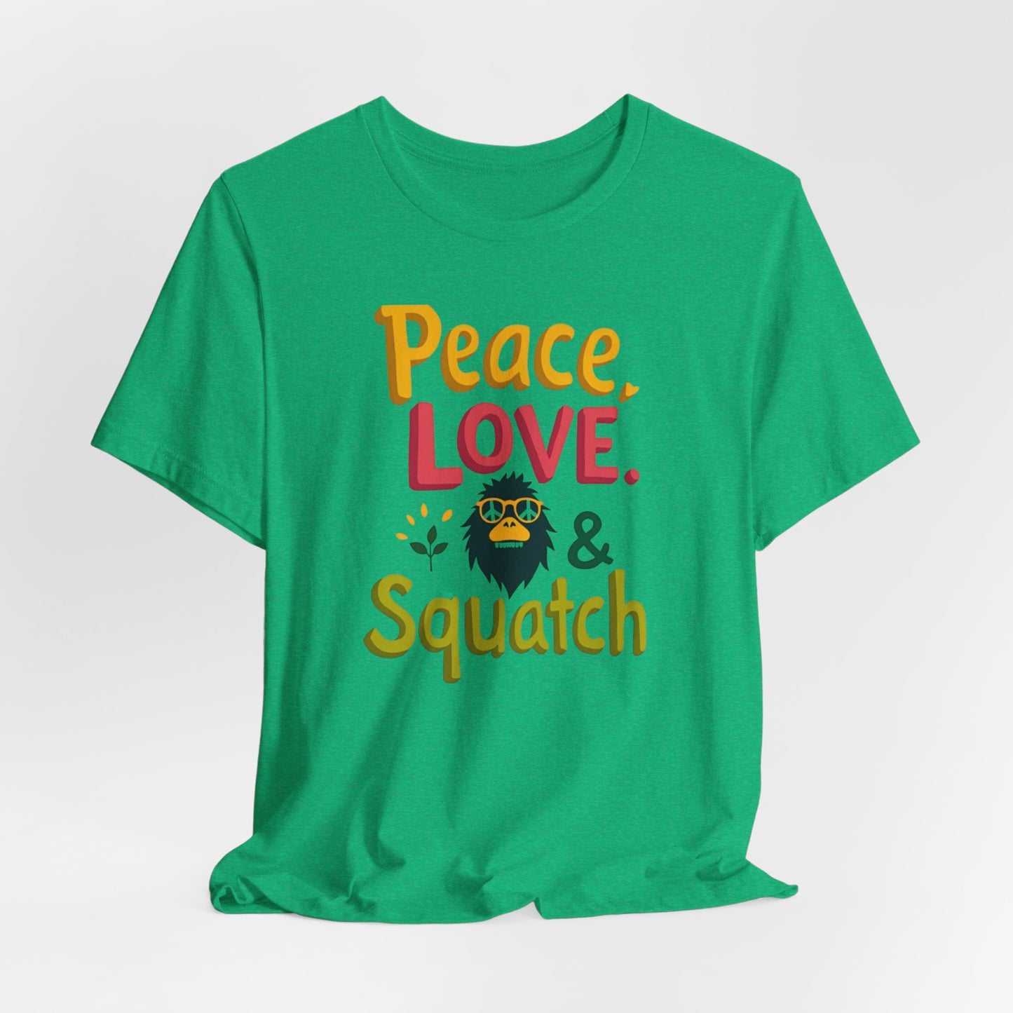 Peace, Love & Squatch T-Shirt — Retro Bigfoot Graphic Tee