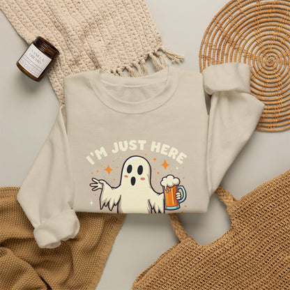 Halloween Ghost Sweatshirt — "I'm Just Here for the Boos" Cozy Crewneck