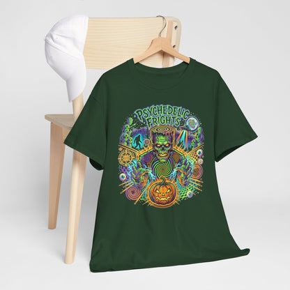 Psychedelic Monsters Halloween Tee — Spooky Pumpkin and Sasquatch Horror Graphic T-Shirt