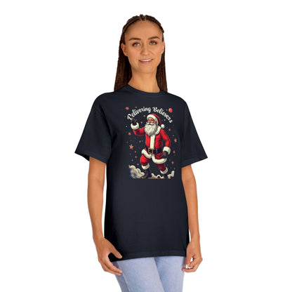 Santa Space Tee — "Delivering Believers" Cosmic Explorer Christmas T‑Shirt