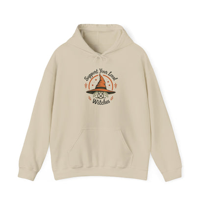 Support Your Local Witches Hoodie — Cute Witch Hat Graphic Pullover for Halloween