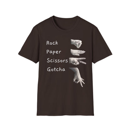 Rock, Paper, Scissors Creative Hands Symbol T-Shirt, Hand Gesture Graphic Tee, Unisex Softstyle Shirt for Friends, Casual Wear, Gift for Holidays, Statement Shirt