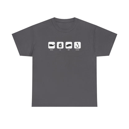 Fishing Essentials Icons T‑Shirt — Rod, Lure, Bait & Hook Graphic Tee