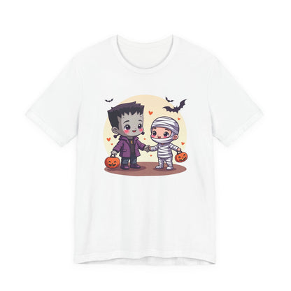 Cute Halloween Kids Tee — Frankenstein & Mummy Trick-or-Treat Graphic Shirt