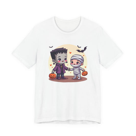 Cute Halloween Kids Tee — Frankenstein & Mummy Trick-or-Treat Graphic Shirt