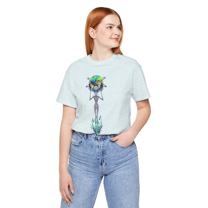 Alien Holding Earth Graphic Tee — Cosmic Sci‑Fi Alien Shirt