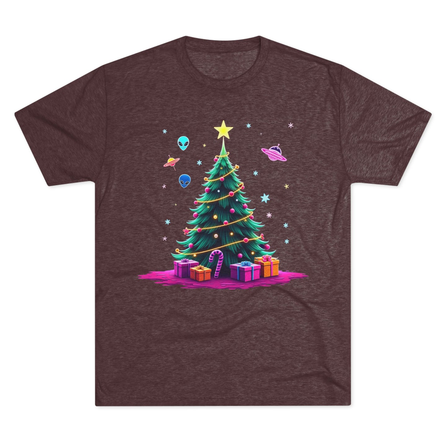 Alien visitors Christmas tree, Unisex Tri-Blend Crew Tee