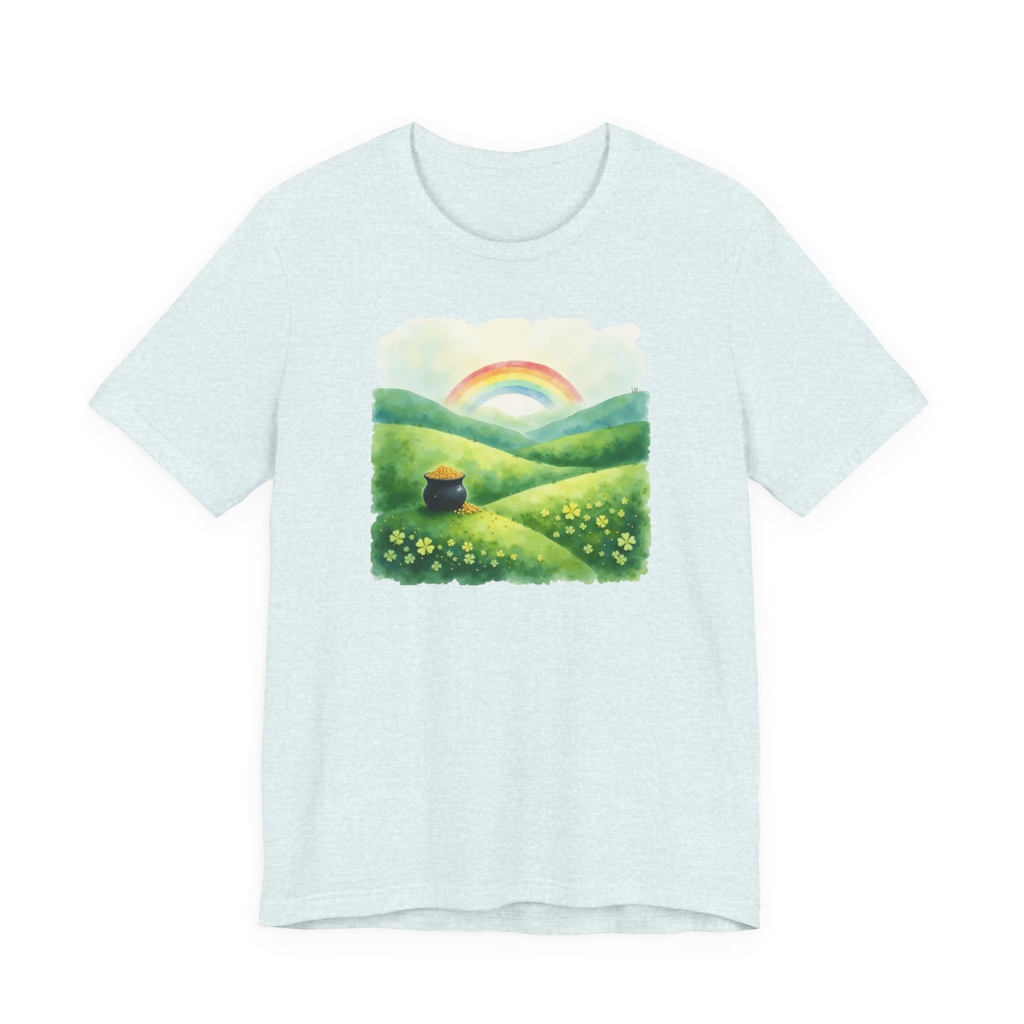 Rainbow with pot of gold, Unisex Jersey Short Sleeve Tee