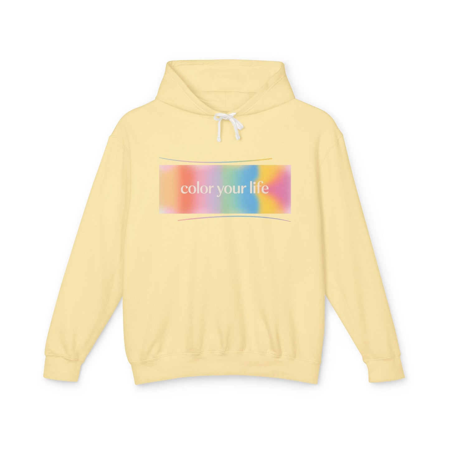 Color Your Life Hoodie — Pastel Rainbow Graphic Hooded Sweatshirt