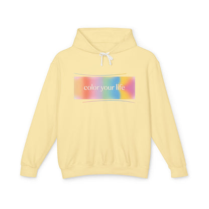 Color Your Life Hoodie — Pastel Rainbow Graphic Hooded Sweatshirt
