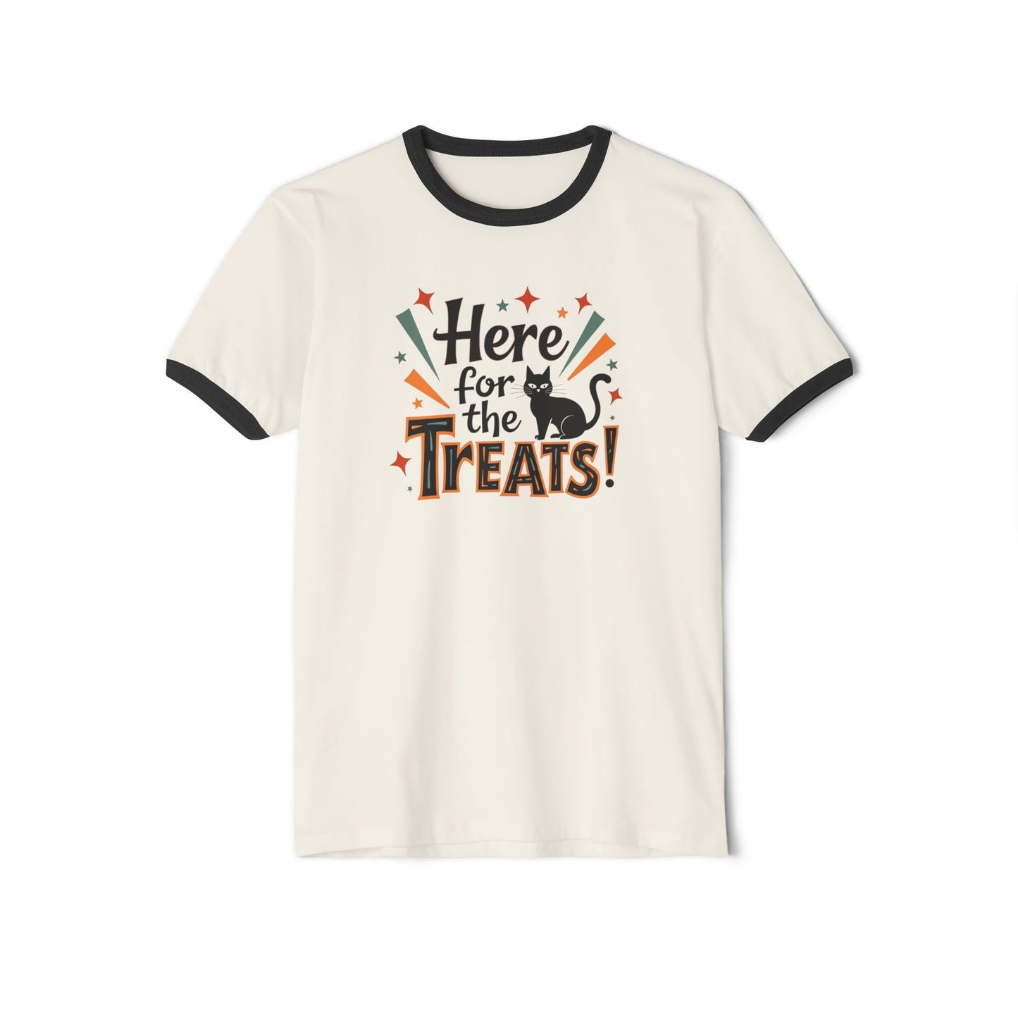 Here for the Treats! Halloween Cat Ringer T-Shirt