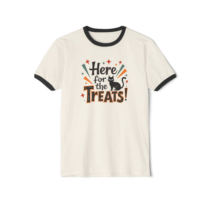 Here for the Treats! Halloween Cat Ringer T-Shirt
