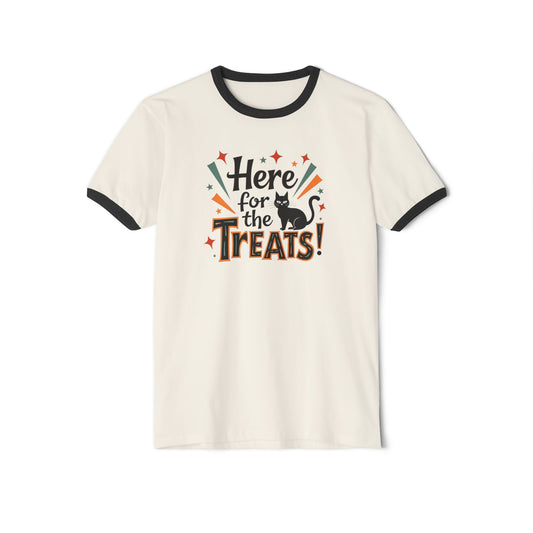 Here for the Treats! Halloween Cat Ringer T-Shirt