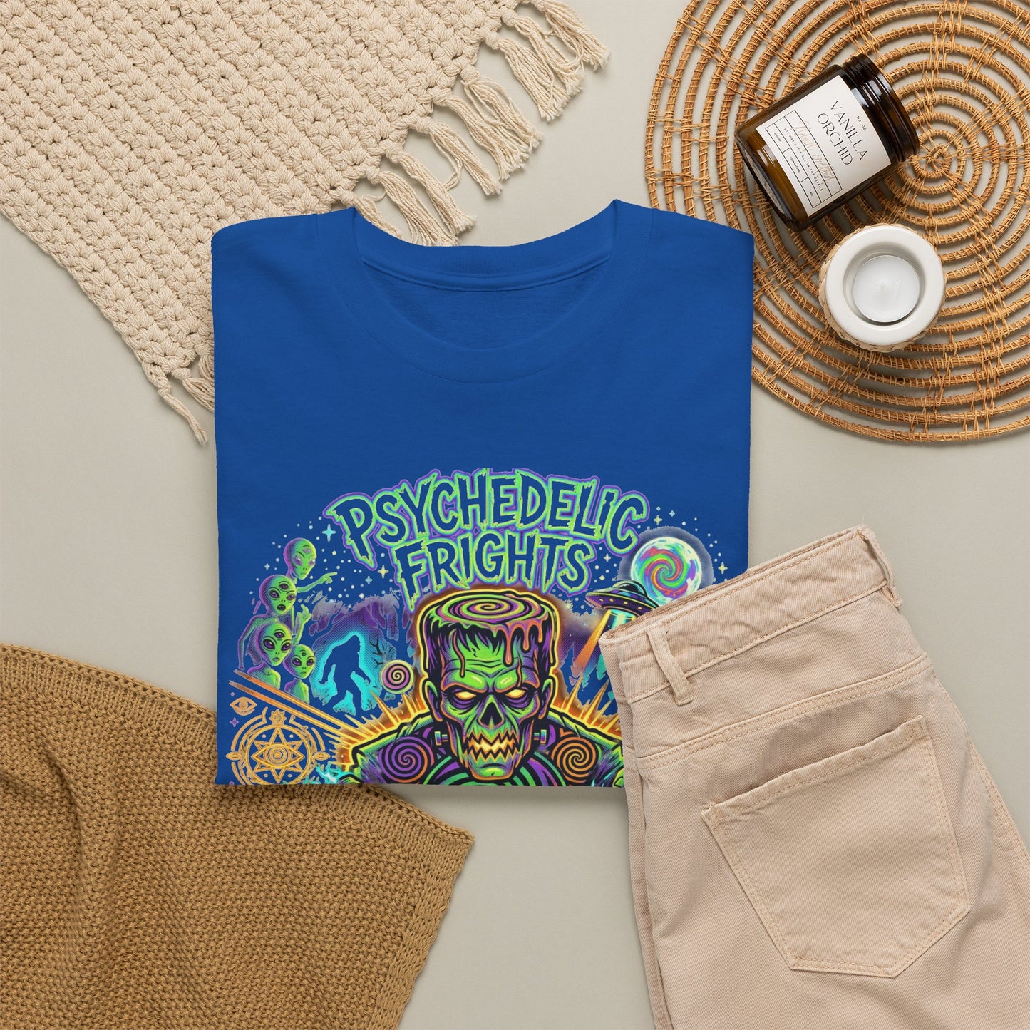 Psychedelic Monsters Halloween Tee — Spooky Pumpkin and Sasquatch Horror Graphic T-Shirt