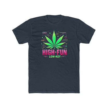 High-Fun Low-Key Cannabis Leaf T‑Shirt — Retro Neon Marijuana Tee