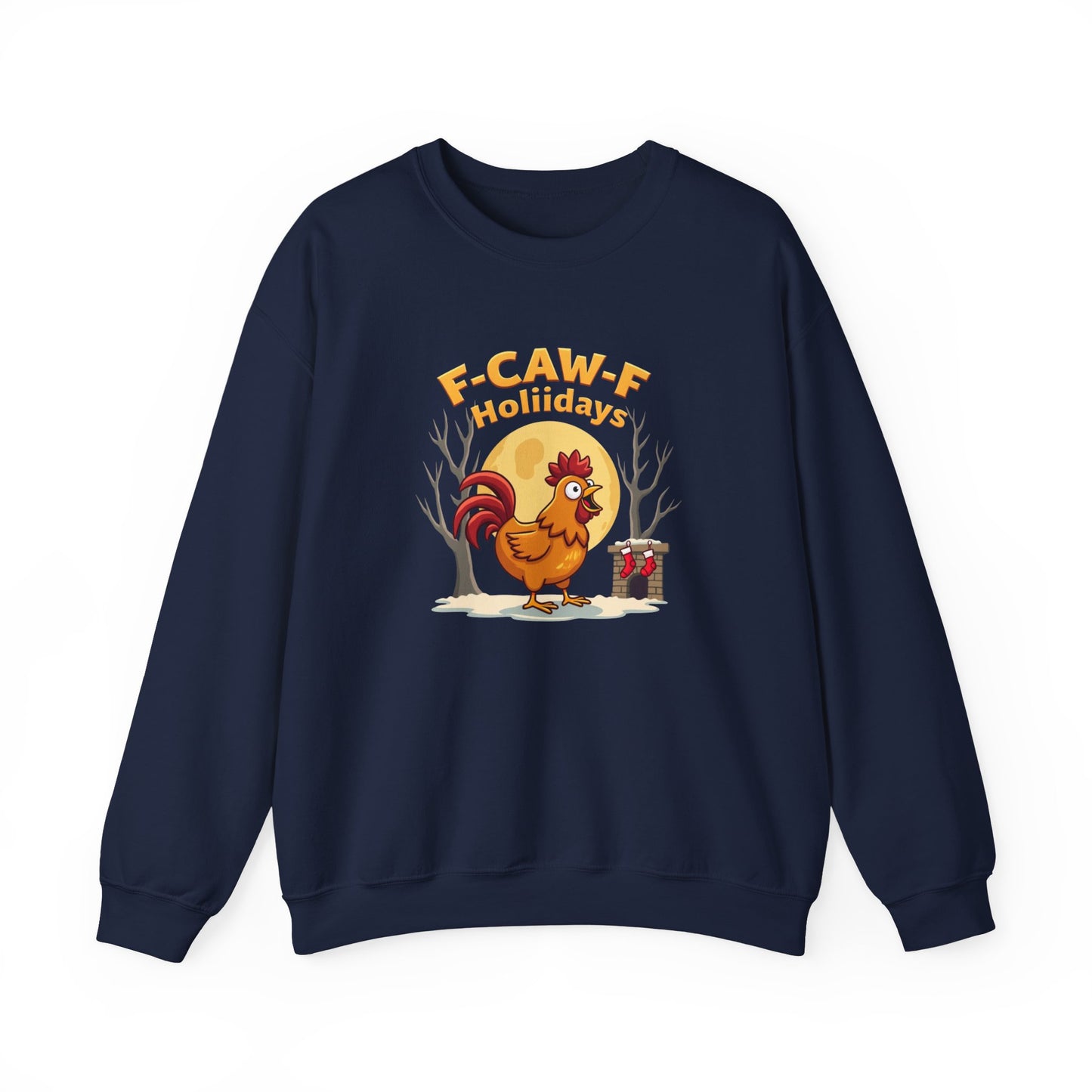 Rooster F-Caw-f Holiday sweater, Unisex Heavy Blend™ Crewneck Sweatshirt