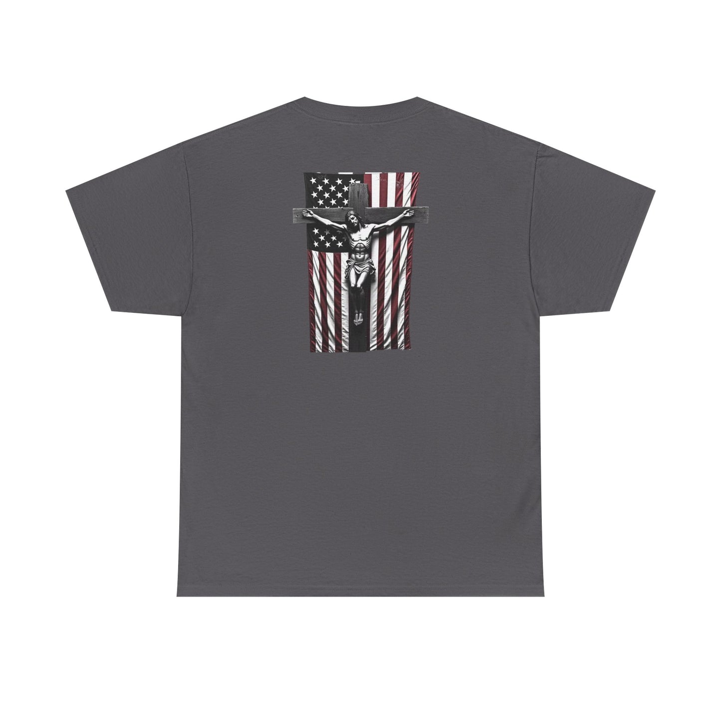 A Christian Nation T-Shirt — Crucifix Over American Flag Graphic Tee