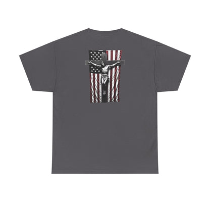 A Christian Nation T-Shirt — Crucifix Over American Flag Graphic Tee