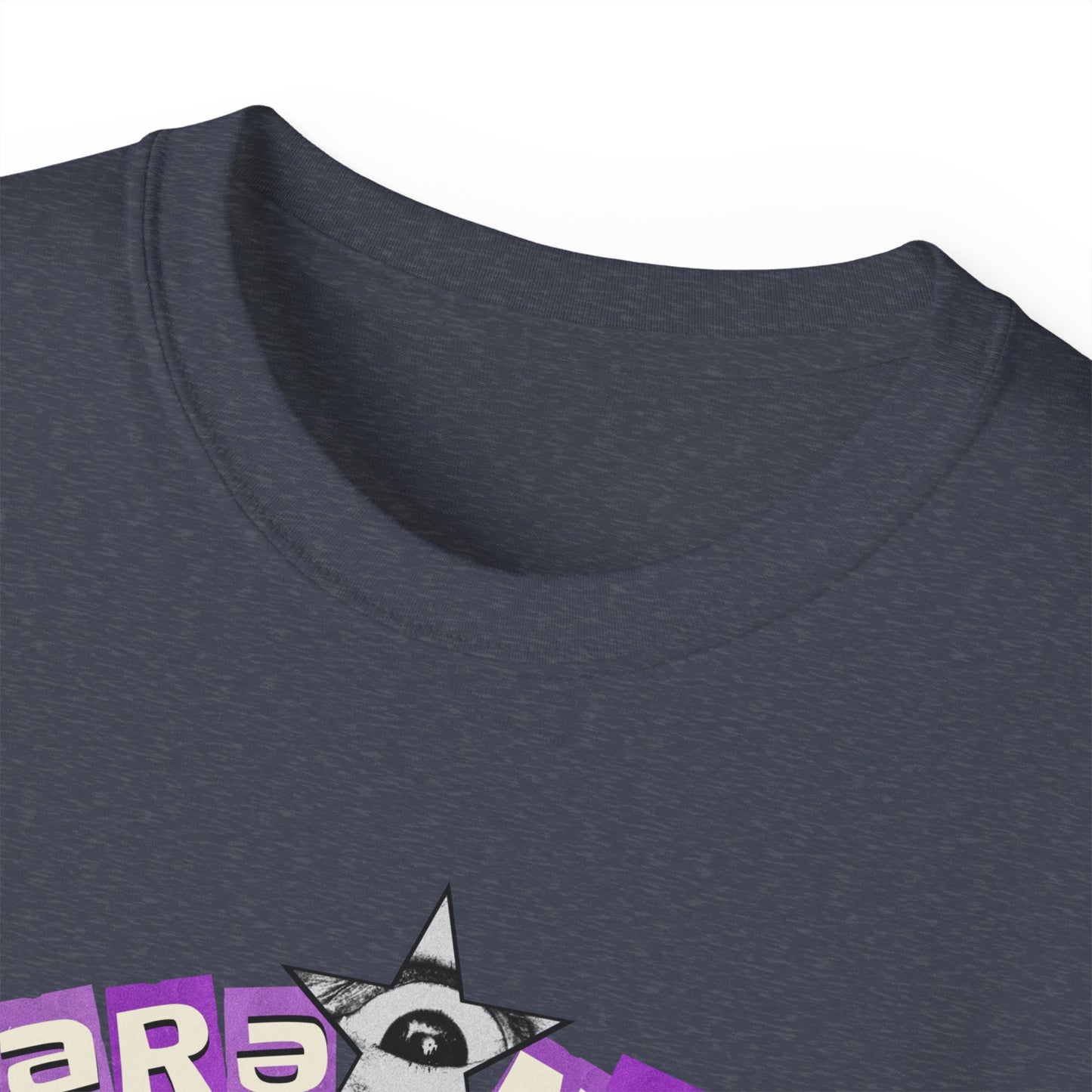 Paranoid in Vegas, Retro Cyber Goth Tee — Purple Distorted Face Graphic Shirt