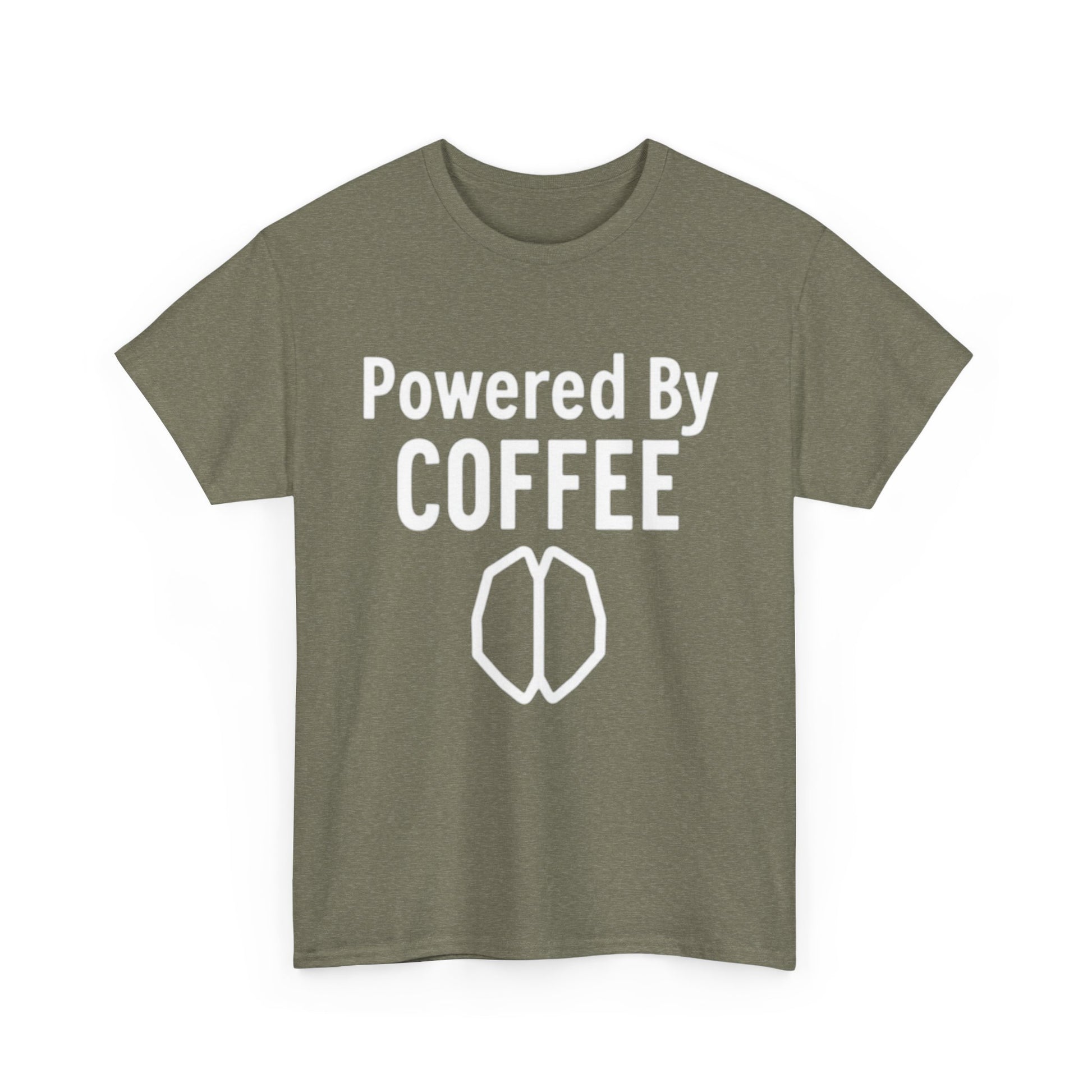 Powered By Coffee Unisex Heavy Cotton Tee, Funny Coffee Lover Shirt, Gift for Barista, Casual Wear, Perfect for Birthdays, Everyday Use - Psychonaut Swag