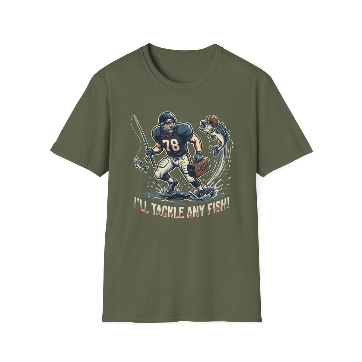 Football Fisherman T‑Shirt – Vintage Helmeted Player Catching Fish Graphic
