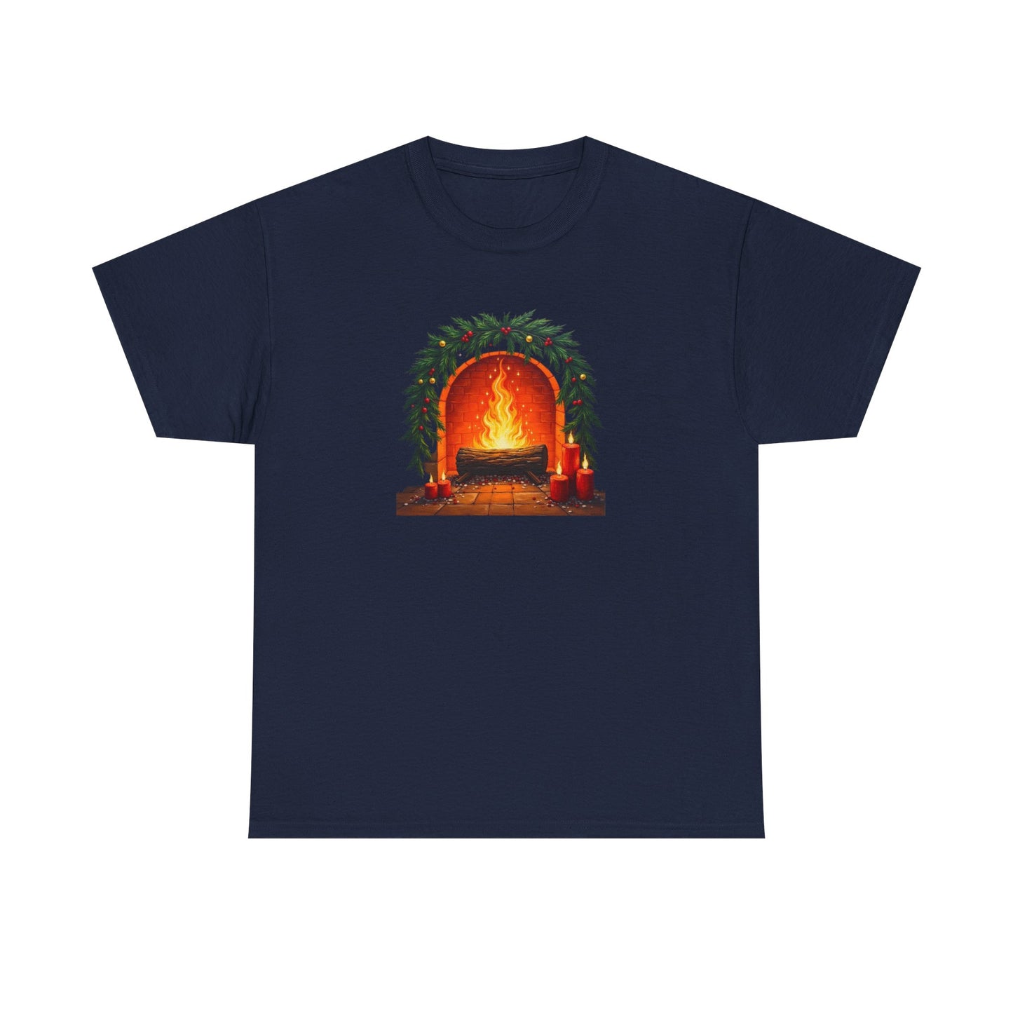 Cozy Holiday Fireplace T-Shirt — Vintage Log Fire Christmas Tee