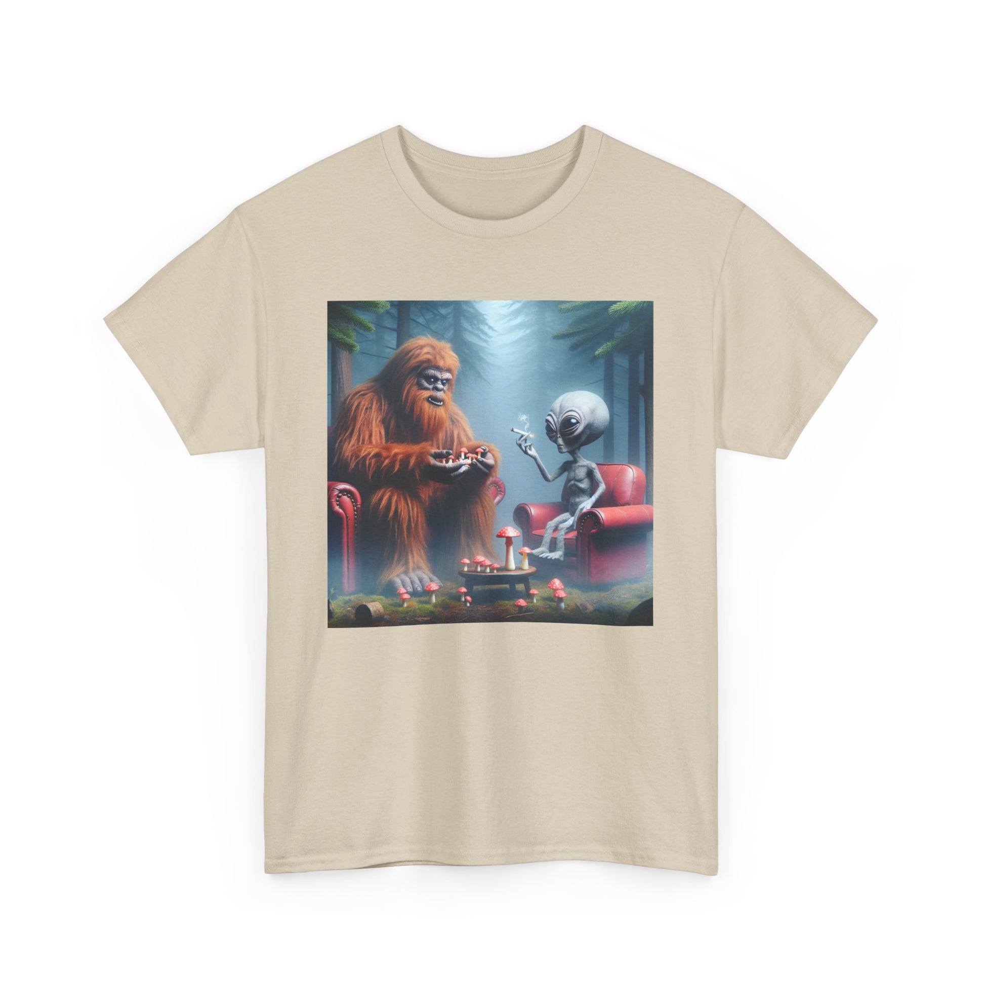 Mythical Bigfoot and Alien, Hanging out in the woods, Unisex Heavy Cotton Tee - Psychonaut Swag