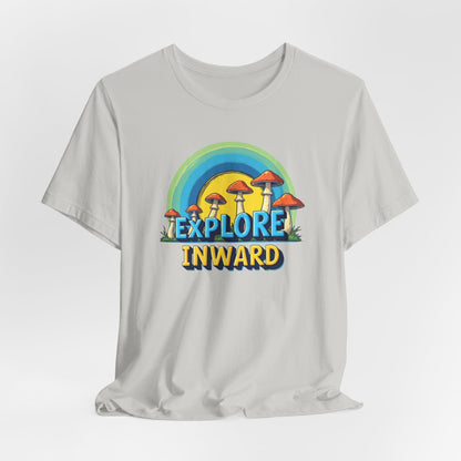 Explore Inward T-Shirt — Retro Mushroom Rainbow Graphic Tee