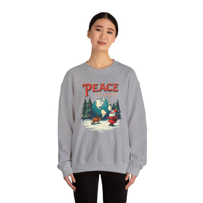 Peace on Earth Sweatshirt — Vintage Santa & Globe Christmas Crewneck