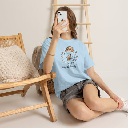 Keep It Spooky Ghost Tee — Cute Fall Halloween Shirt with Pumpkin Latte