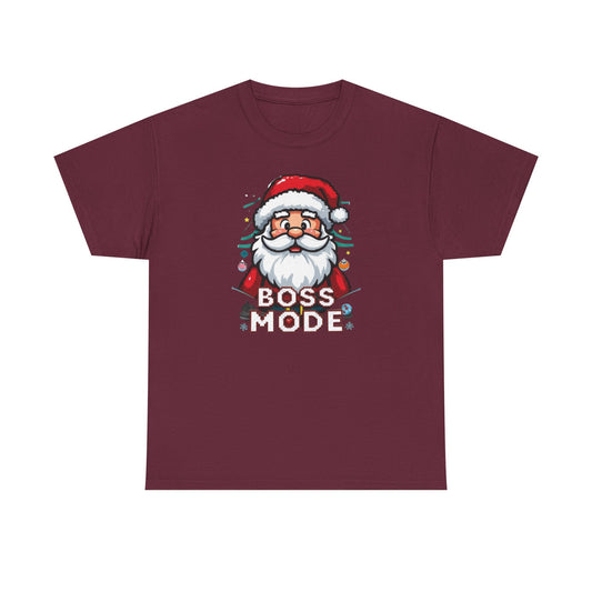 Boss Mode Santa T-Shirt — Funny Christmas Tee with 'Boss Mode' Santa Design