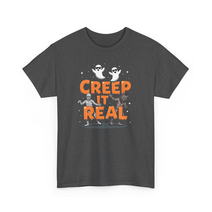 Creep It Real Unisex Heavy Cotton Tee, Halloween Shirt, Fall Apparel, Spooky Season, Ghost Theme, Unisex Casual Wear