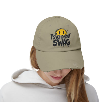 Psycho Unisex Distressed Cap, Cool Casual Hat, Streetwear Accessory, Gift for Trendsetters, Festival Gear, Summer Vibes - Psychonaut Swag