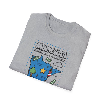 Minnesota Map of Piracy Graphic T-Shirt — Cute State Landmark Tee ("Minnesota")