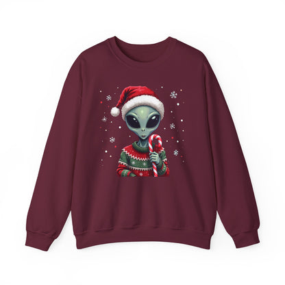 Alien Christmas Sweatshirt — Cute Santa Alien in Candy Cane Sweater