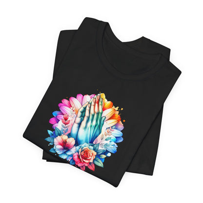 Prayer Changes Everything Tee — Colorful Praying Hands Floral Christian T-Shirt