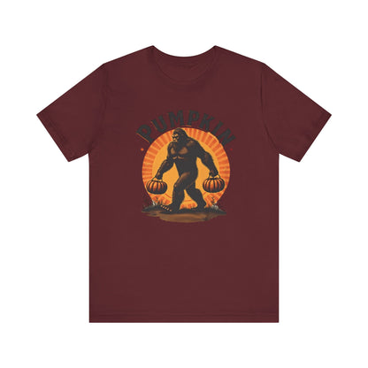 Pumpkin Bigfoot T-Shirt – Unisex Harvest Tee for Fall, Halloween, Autumn Celebrations, Gift for Nature Lovers, Casual Wear