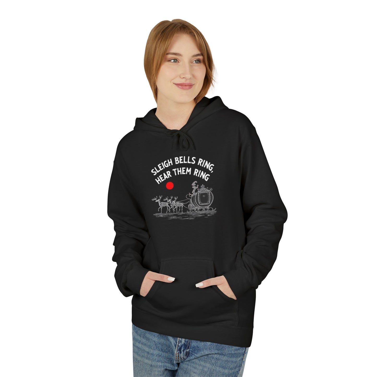 Christmas Hoodie - 'Sleigh Bells Ring, Hear Them Ring' Vintage Santa Sleigh Design