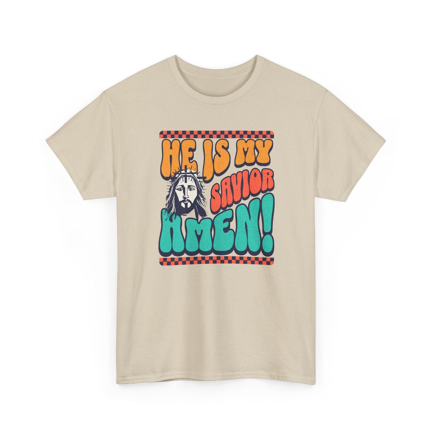 Christian T-Shirt – "He Is My Savior Amen!" Retro Jesus Graphic Tee