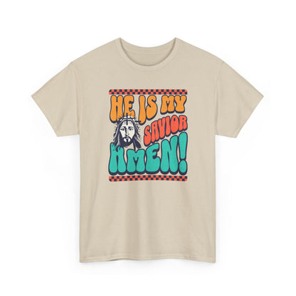 Christian T-Shirt – "He Is My Savior Amen!" Retro Jesus Graphic Tee